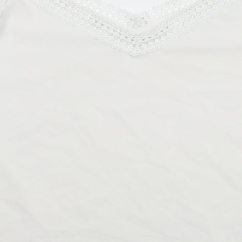 Preworn Womens White  Polyester Basic Blouse Size L V-Neck