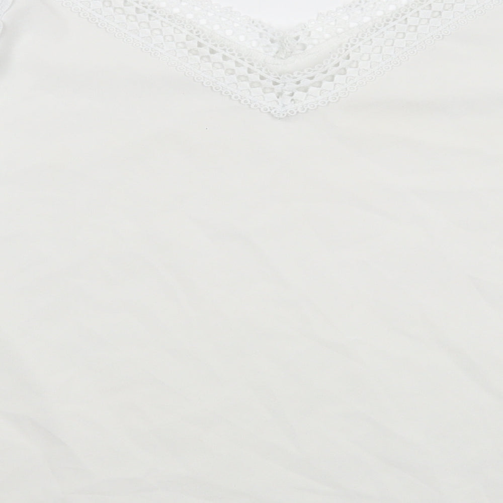 Preworn Womens White  Polyester Basic Blouse Size L V-Neck