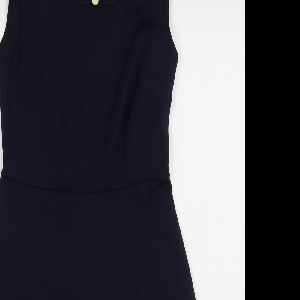 Dorothy Perkins Womens Blue  Polyester Sheath  Size 6  Scoop Neck Zip