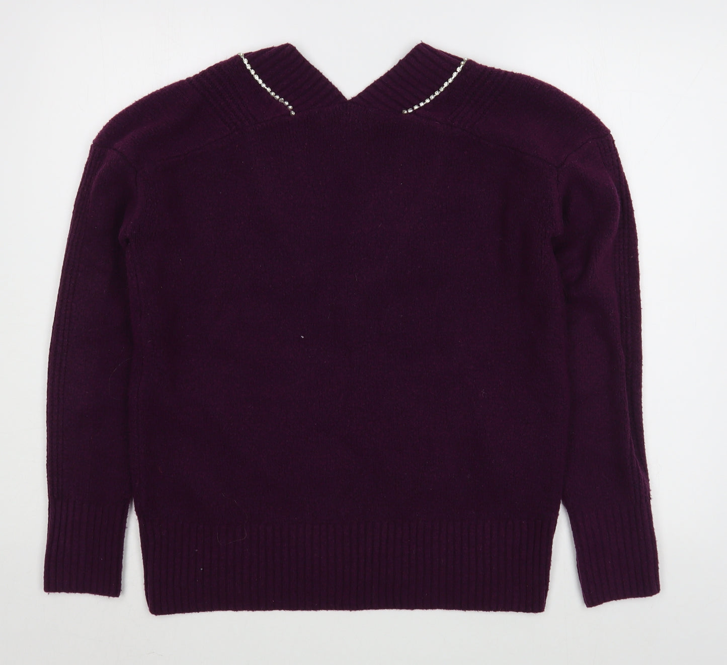 NEXT Womens Purple V-Neck  Polyester Pullover Jumper Size S