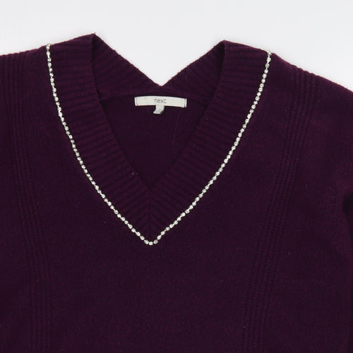 NEXT Womens Purple V-Neck  Polyester Pullover Jumper Size S