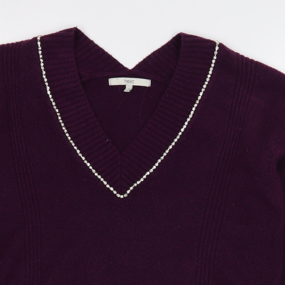 NEXT Womens Purple V-Neck  Polyester Pullover Jumper Size S