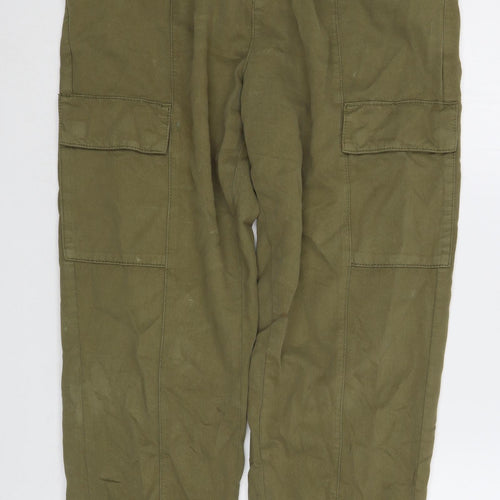 F&F Womens Green  Cotton Cargo Trousers Size 12 L28 in Regular
