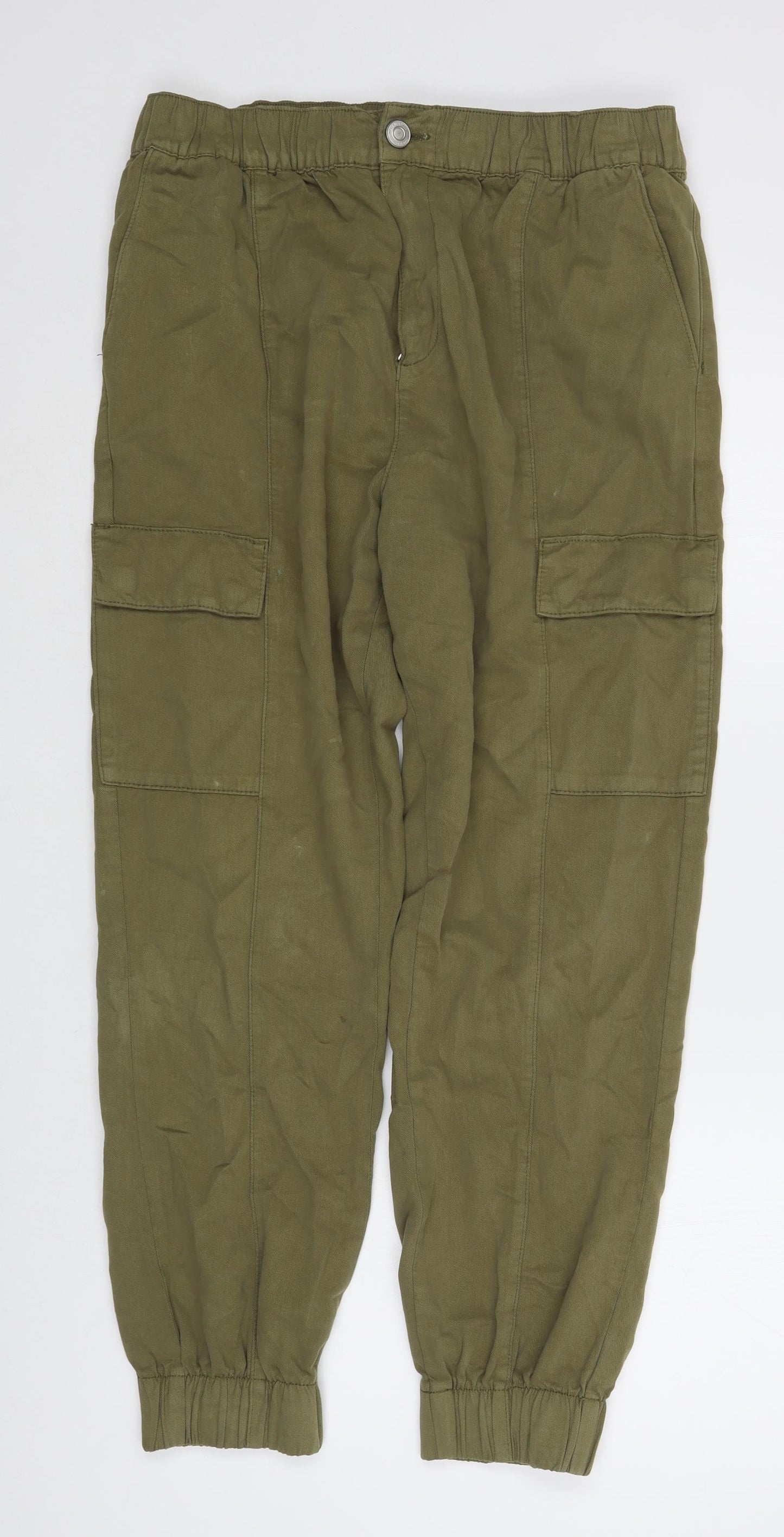 F&F Womens Green  Cotton Cargo Trousers Size 12 L28 in Regular