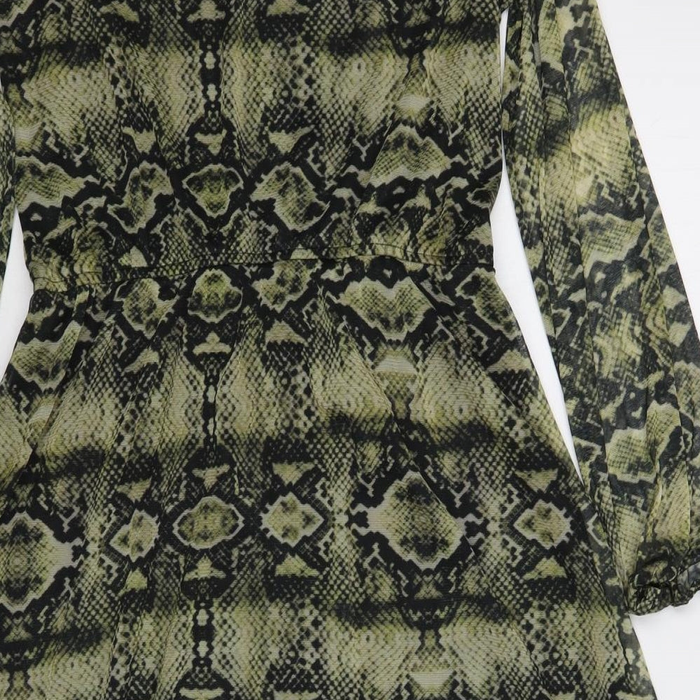Copperose Womens Brown Animal Print Polyester A-Line  Size M  Boat Neck Button
