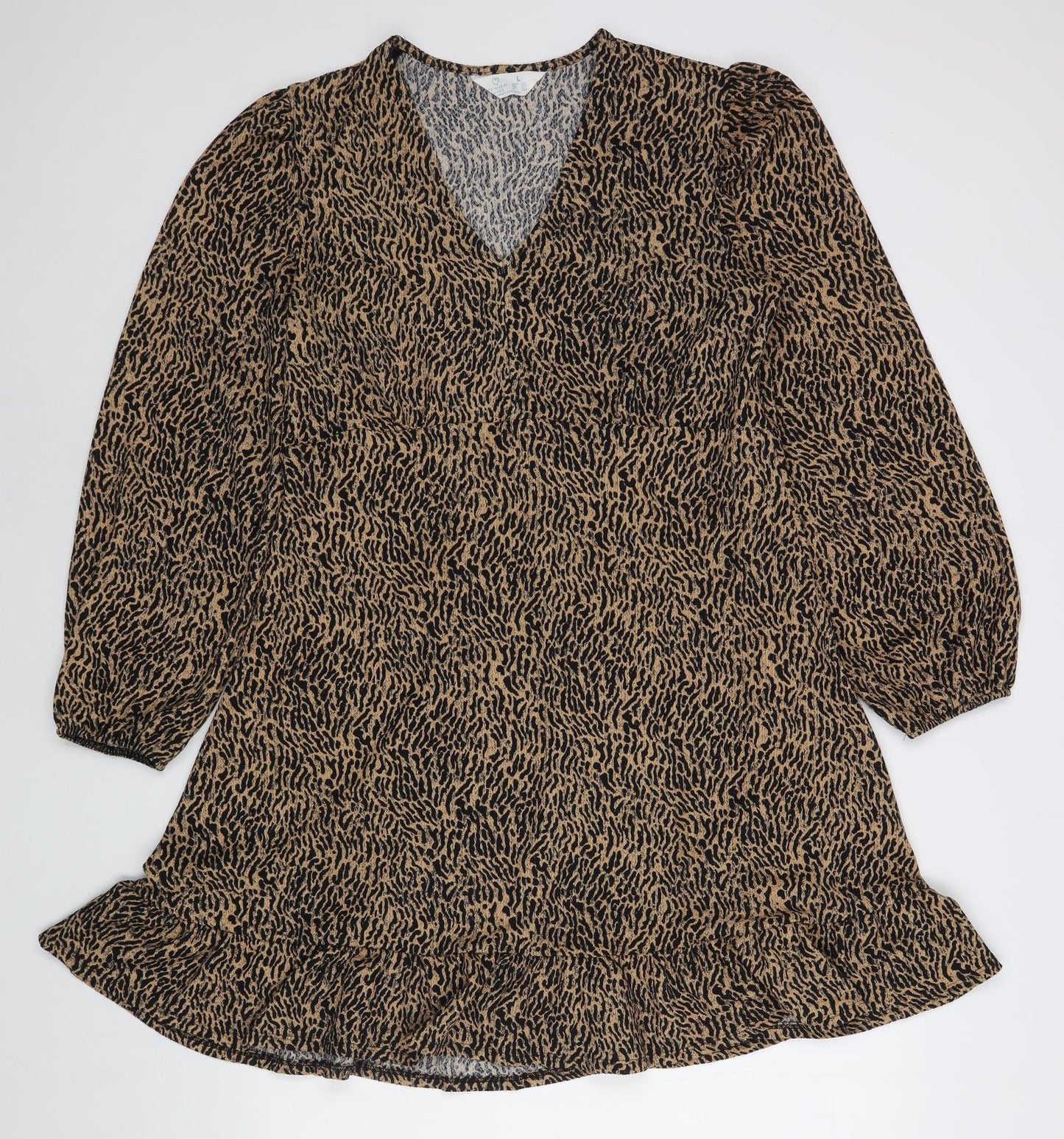 Primark Womens Brown Animal Print Polyester A-Line  Size L  V-Neck Pullover