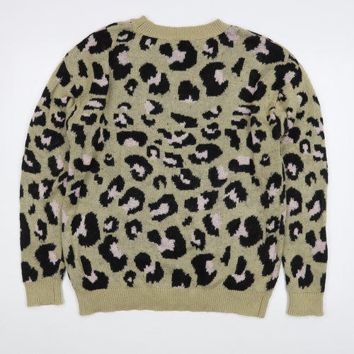 Maglia Womens Brown Round Neck Animal Print Acrylic Pullover Jumper Size L