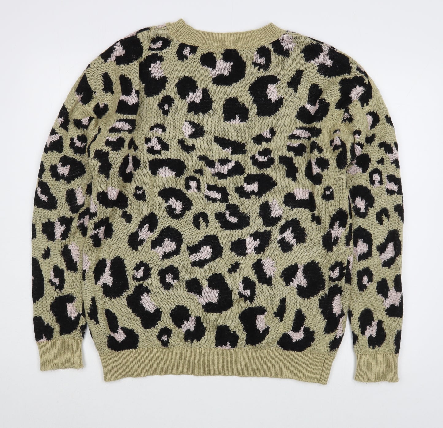 Maglia Womens Brown Round Neck Animal Print Acrylic Pullover Jumper Size L