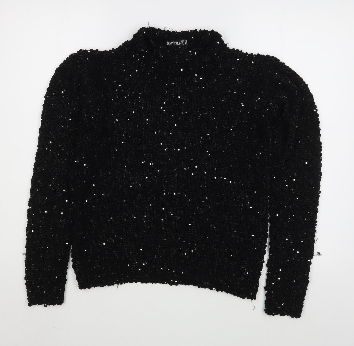 Janino Womens Black Round Neck  Acrylic Pullover Jumper Size L