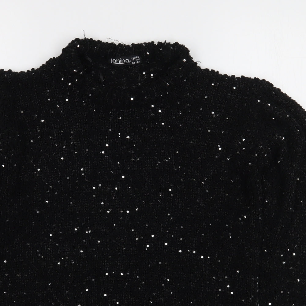 Janino Womens Black Round Neck  Acrylic Pullover Jumper Size L