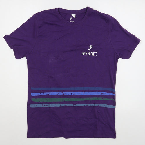 Barefoot Mens Purple  Cotton  T-Shirt Size S Round Neck