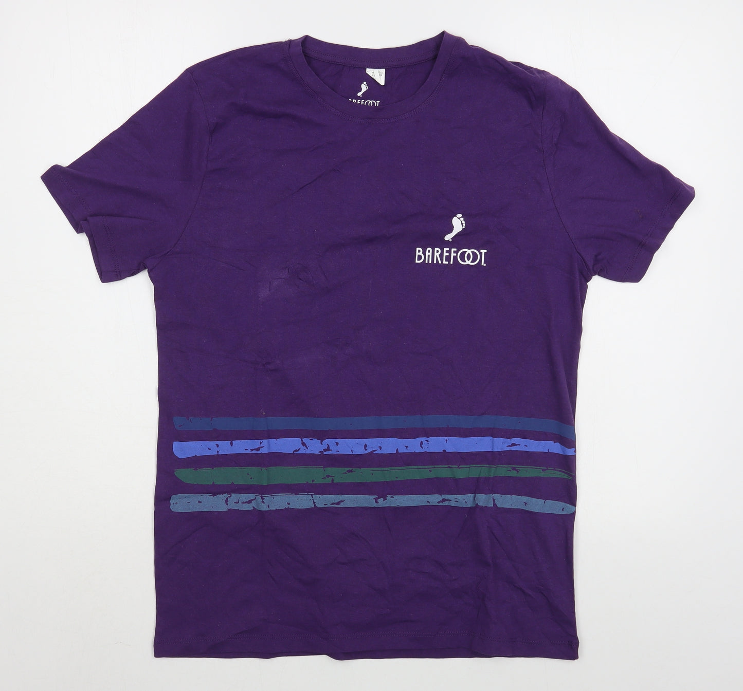 Barefoot Mens Purple  Cotton  T-Shirt Size S Round Neck