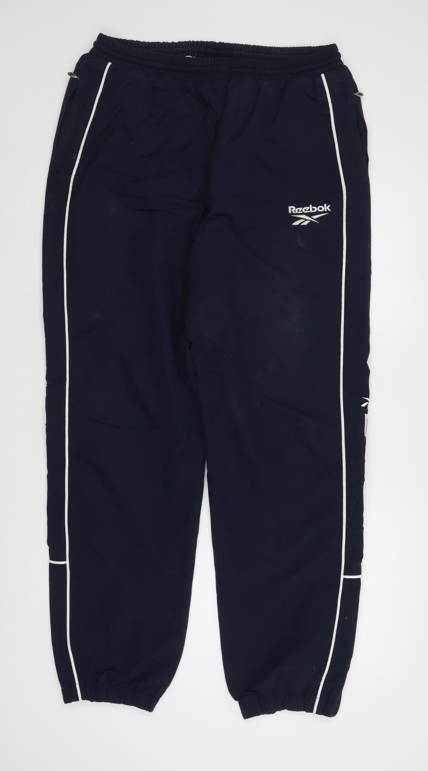Reebok Mens Blue  Polyester Jogger Trousers Size L L31 in Regular Tie
