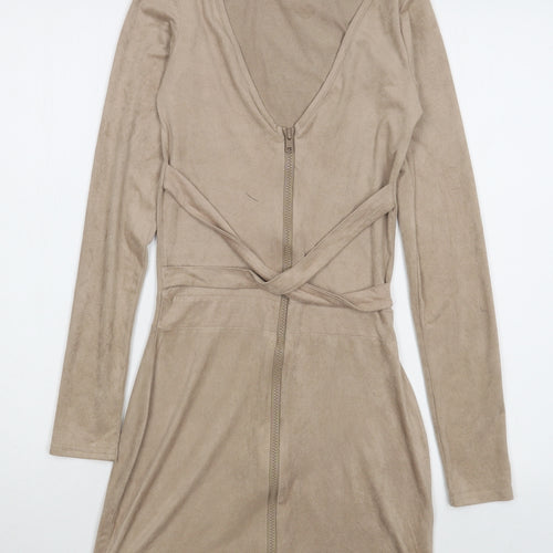 HOT!MESS Womens Beige  Polyester Bodycon  Size XS  V-Neck Zip