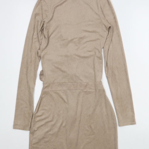 HOT!MESS Womens Beige  Polyester Bodycon  Size XS  V-Neck Zip