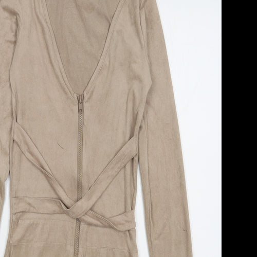 HOT!MESS Womens Beige  Polyester Bodycon  Size XS  V-Neck Zip