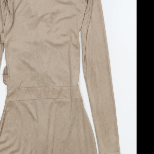 HOT!MESS Womens Beige  Polyester Bodycon  Size XS  V-Neck Zip