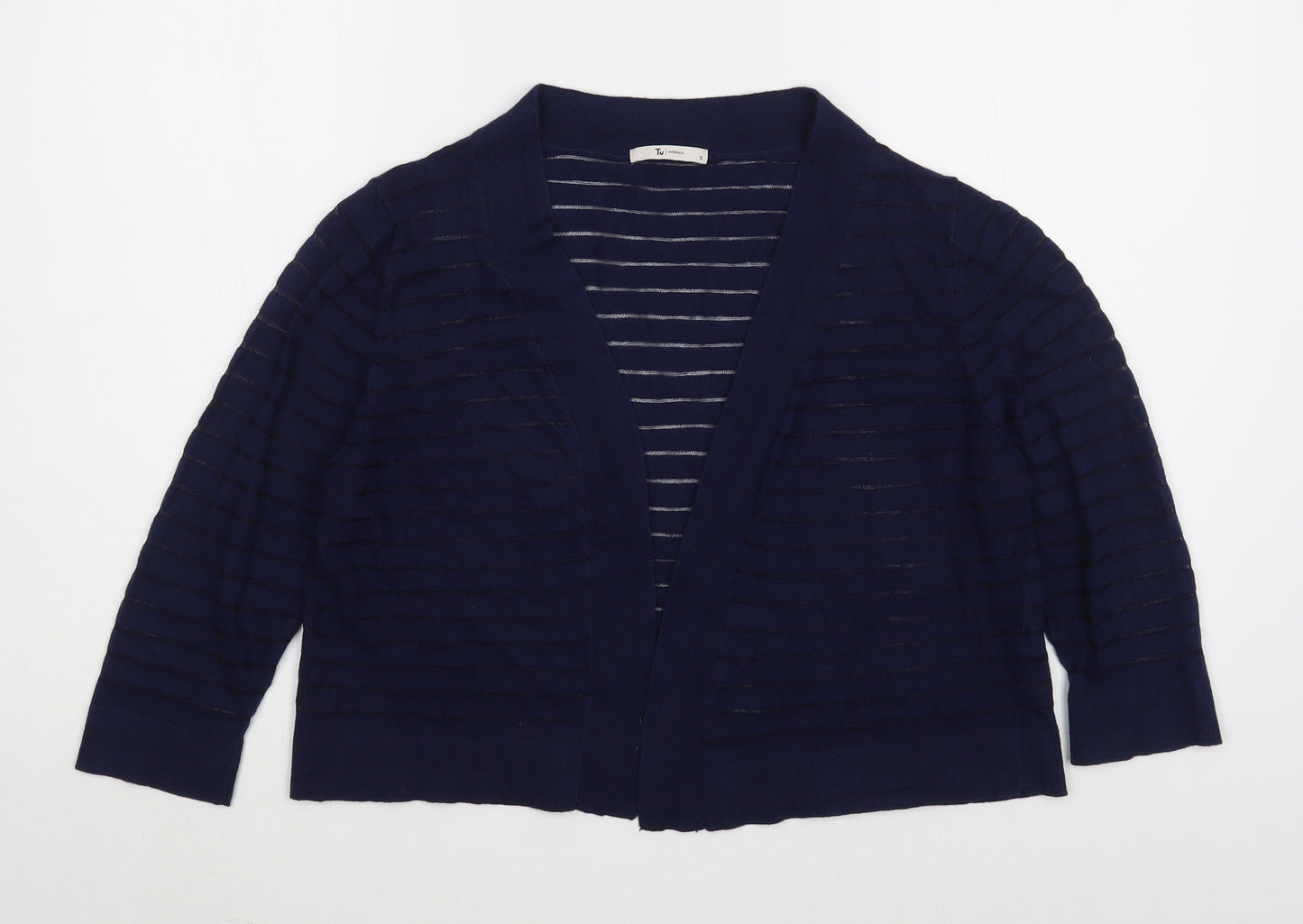 TU Womens Blue V-Neck Striped Cotton Cardigan Jumper Size 12