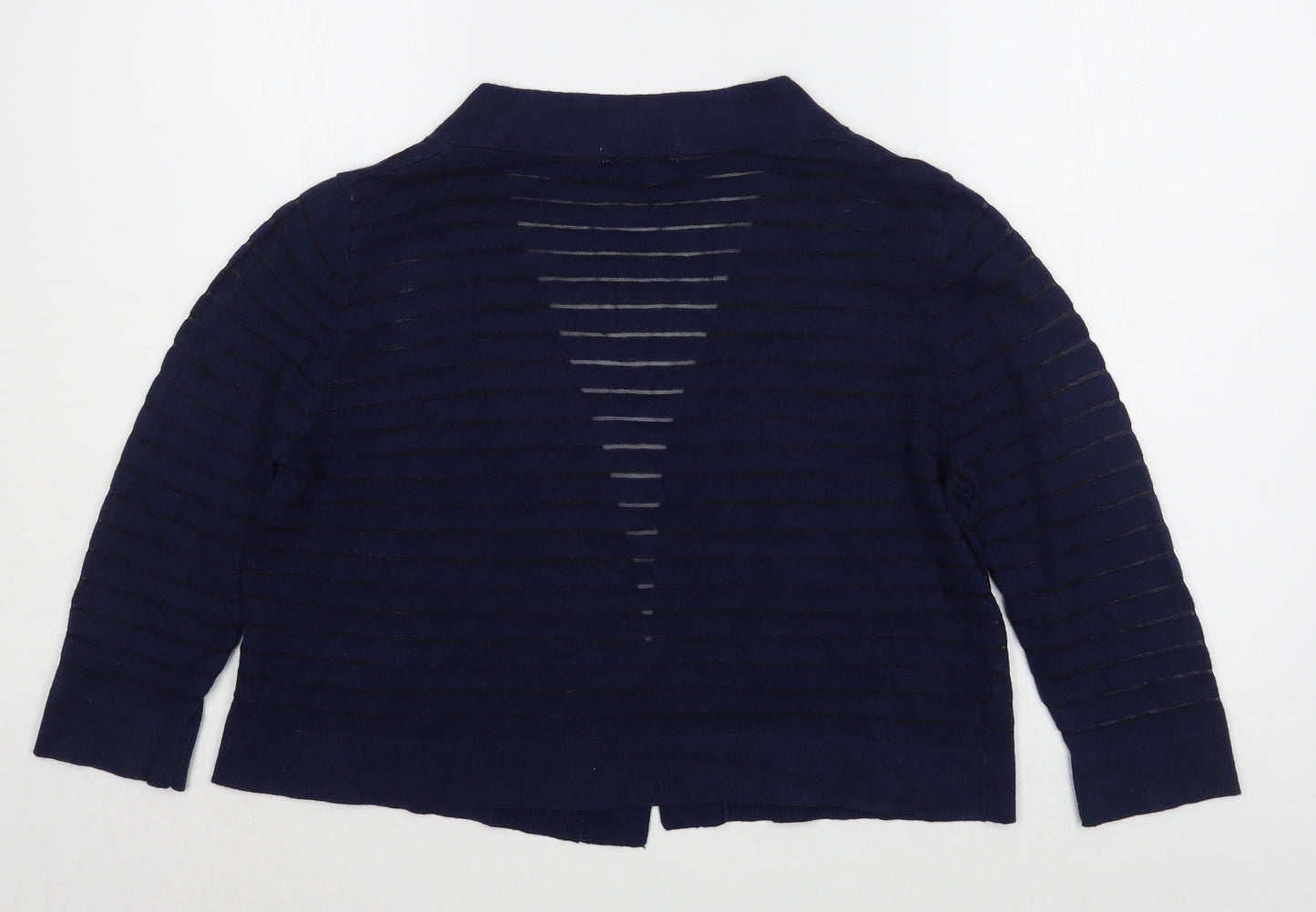 TU Womens Blue V-Neck Striped Cotton Cardigan Jumper Size 12