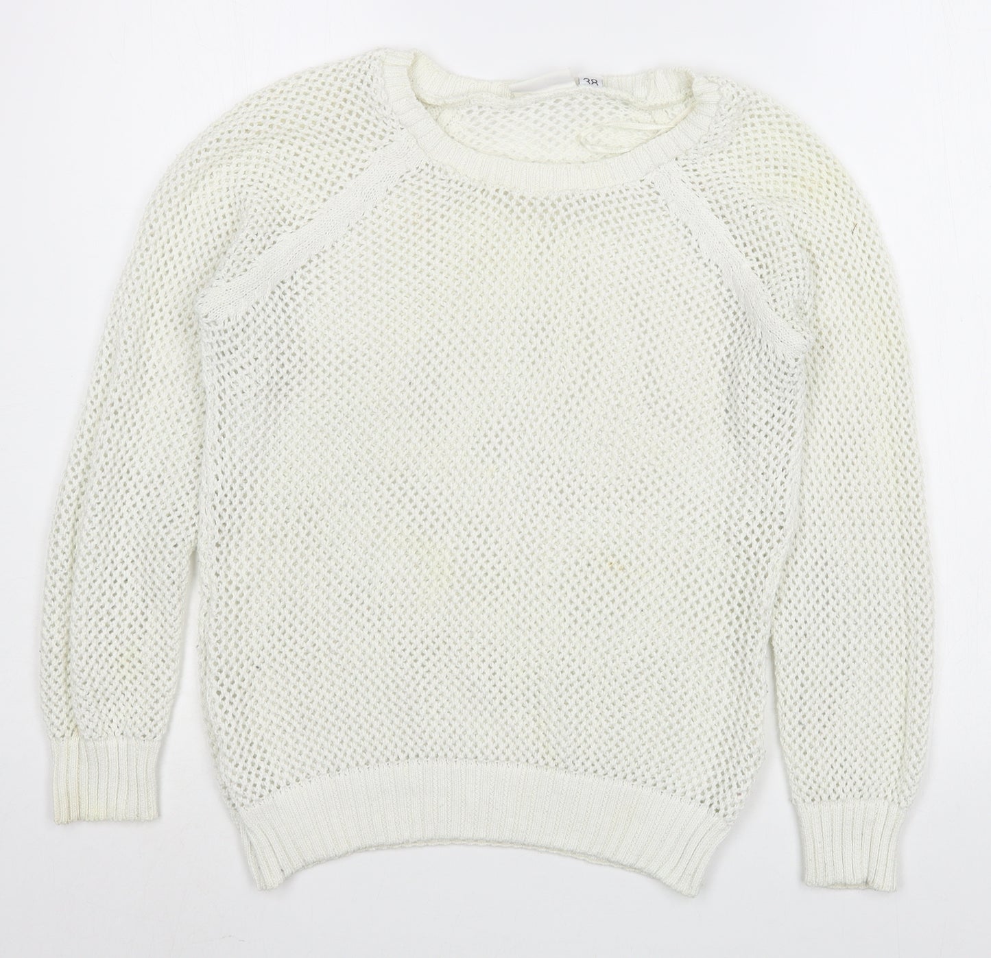 New Look Womens White Round Neck  Cotton Pullover Jumper Size 10