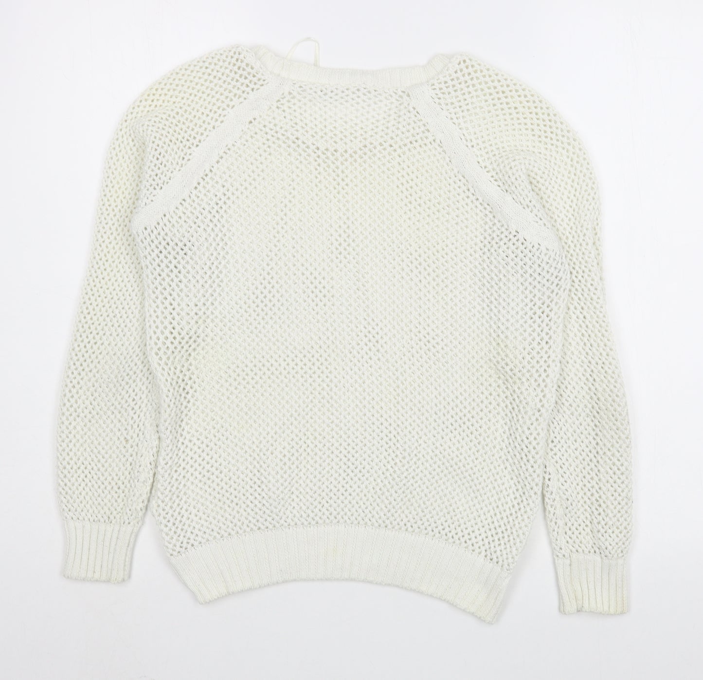 New Look Womens White Round Neck  Cotton Pullover Jumper Size 10
