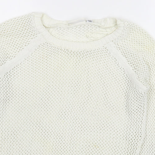 New Look Womens White Round Neck  Cotton Pullover Jumper Size 10