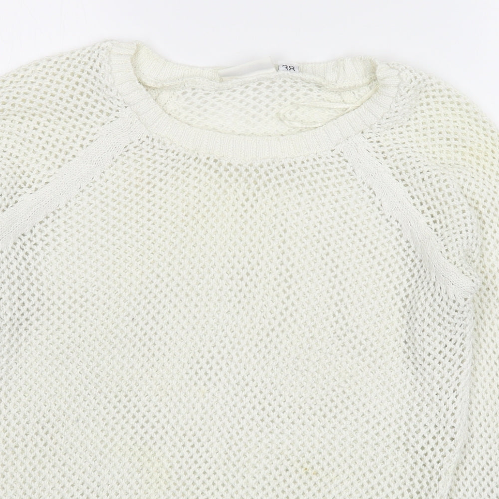 New Look Womens White Round Neck  Cotton Pullover Jumper Size 10
