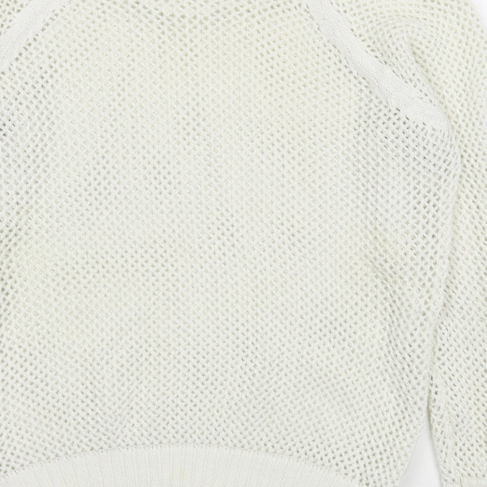 New Look Womens White Round Neck  Cotton Pullover Jumper Size 10