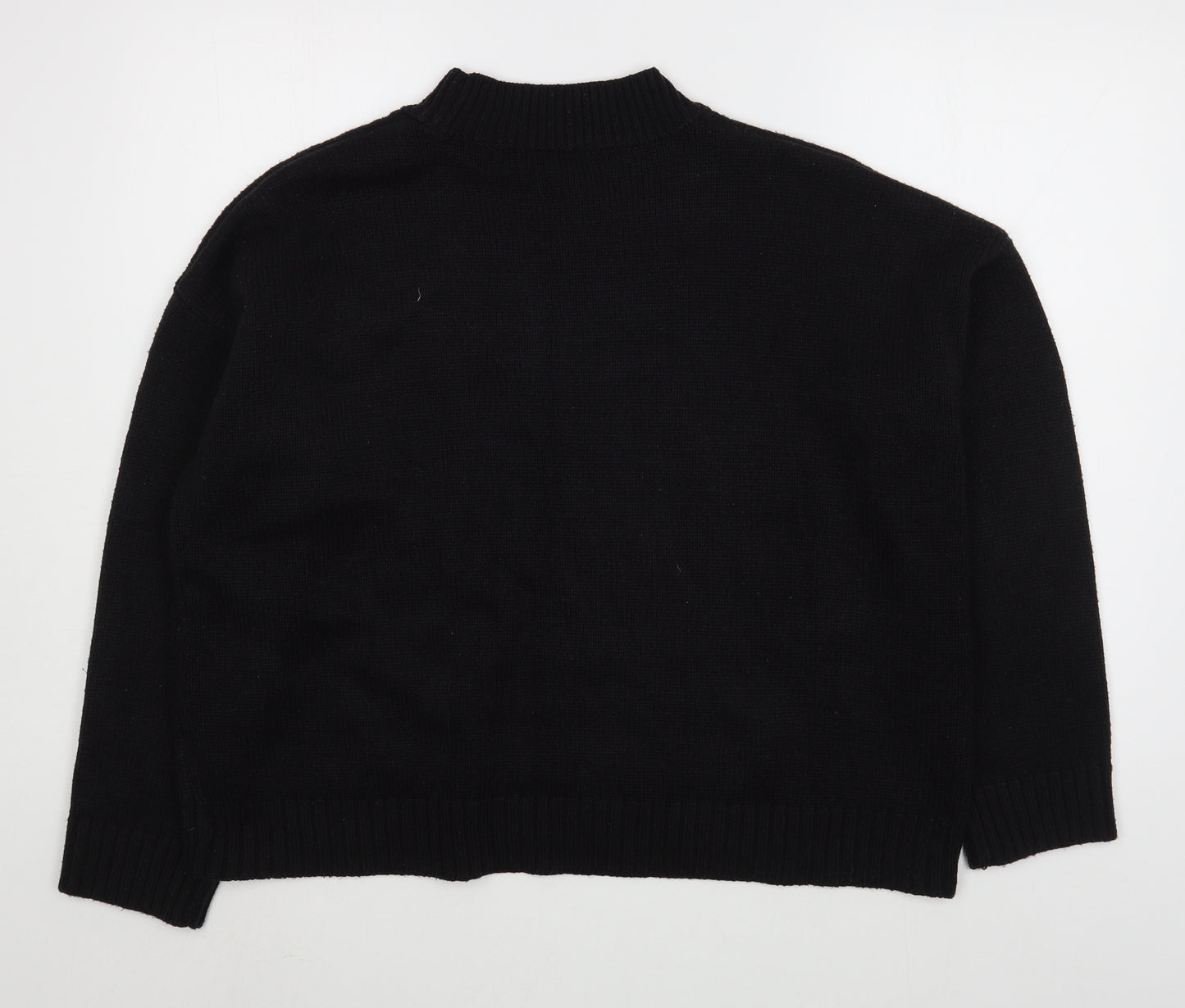 TU Womens Black Round Neck Geometric Acrylic Pullover Jumper Size 16