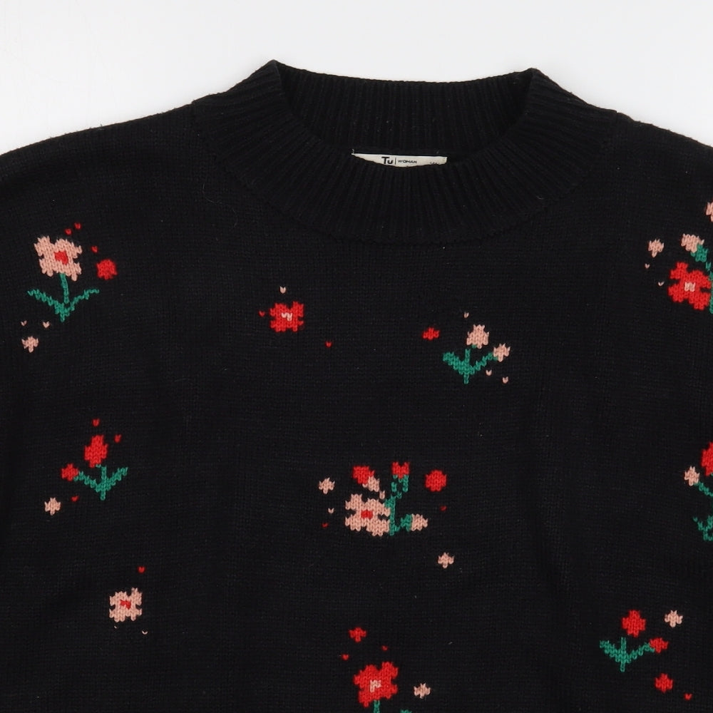 TU Womens Black Round Neck Geometric Acrylic Pullover Jumper Size 16