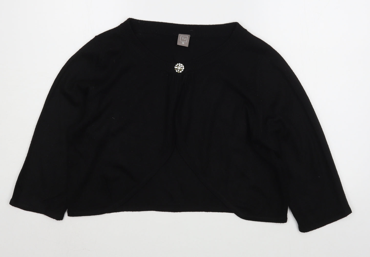TU Womens Black V-Neck  Acrylic Cardigan Jumper Size 14