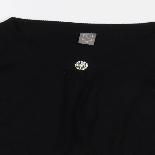 TU Womens Black V-Neck  Acrylic Cardigan Jumper Size 14