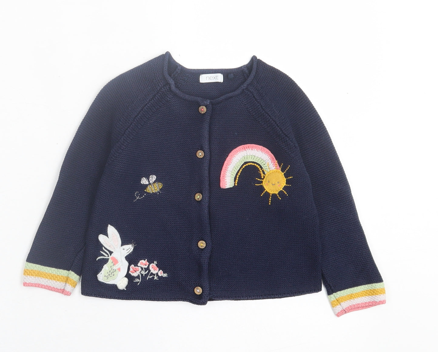 NEXT Girls Blue Striped Cotton Cardigan Jumper Size 12-18 Months  Button