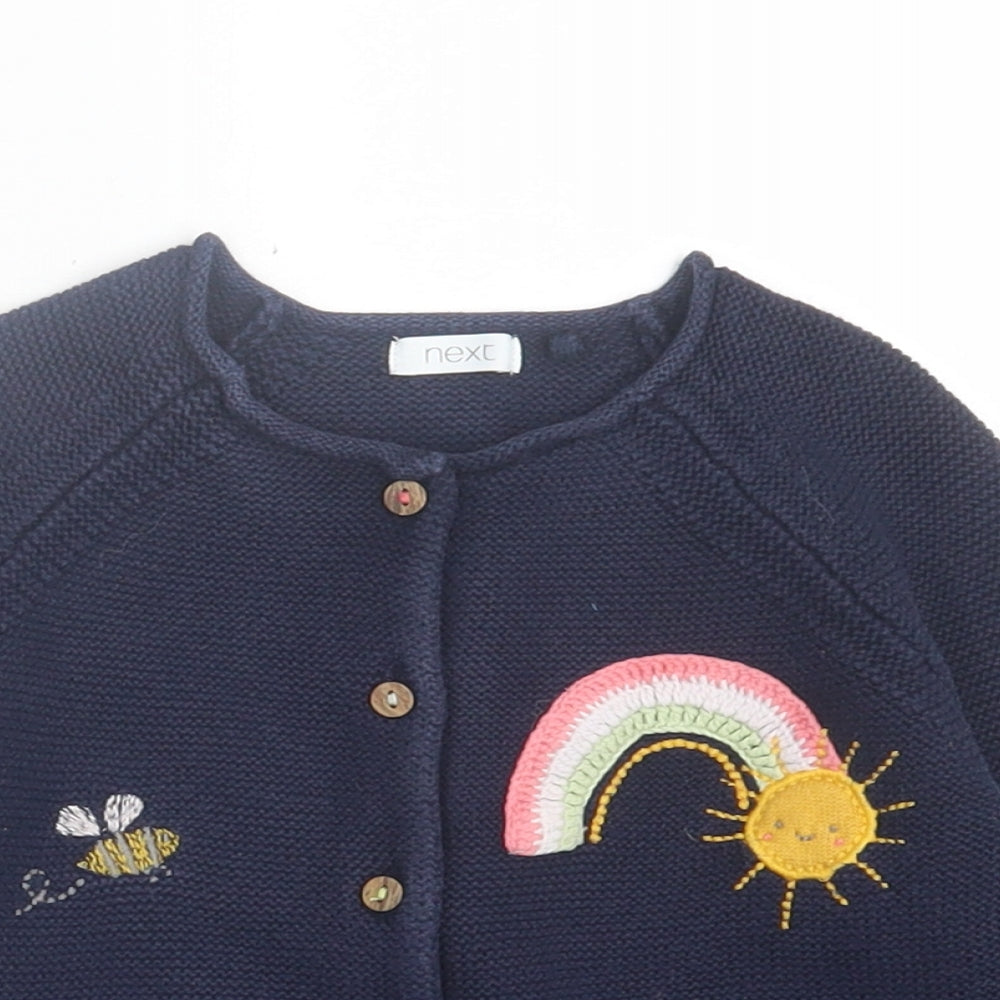 NEXT Girls Blue Striped Cotton Cardigan Jumper Size 12-18 Months  Button