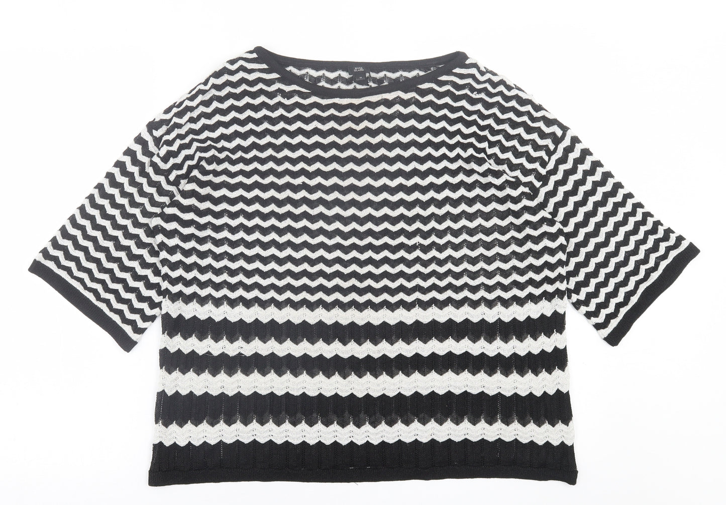 River Island Womens White Crew Neck Striped Polyester Pullover Jumper Size 10