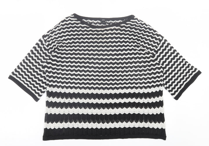 River Island Womens White Crew Neck Striped Polyester Pullover Jumper Size 10