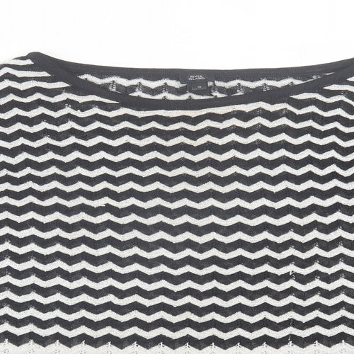 River Island Womens White Crew Neck Striped Polyester Pullover Jumper Size 10