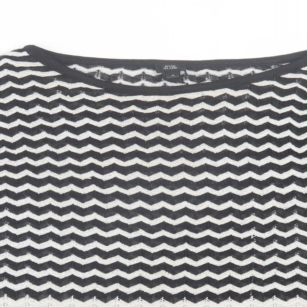 River Island Womens White Crew Neck Striped Polyester Pullover Jumper Size 10
