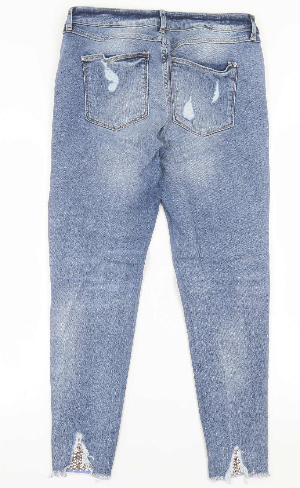 River Island Womens Blue  Cotton Skinny Jeans Size 14 L28 in Regular Button