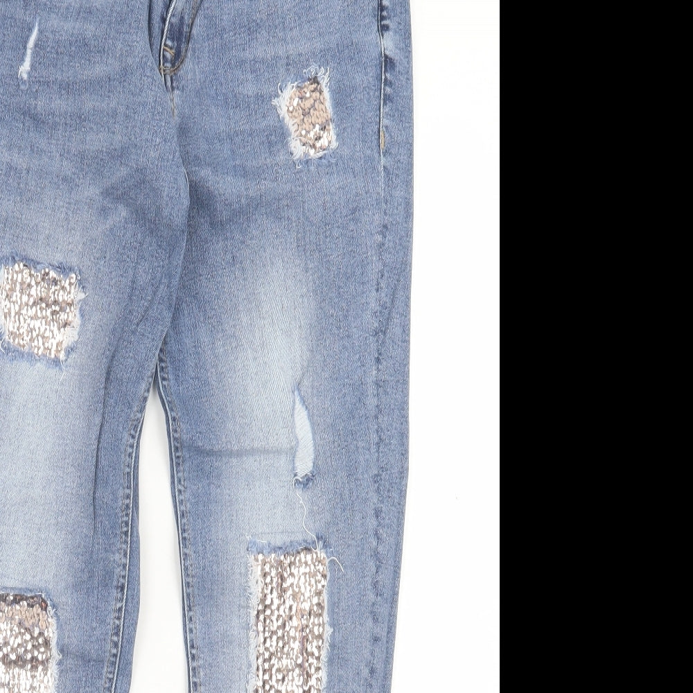 River Island Womens Blue  Cotton Skinny Jeans Size 14 L28 in Regular Button
