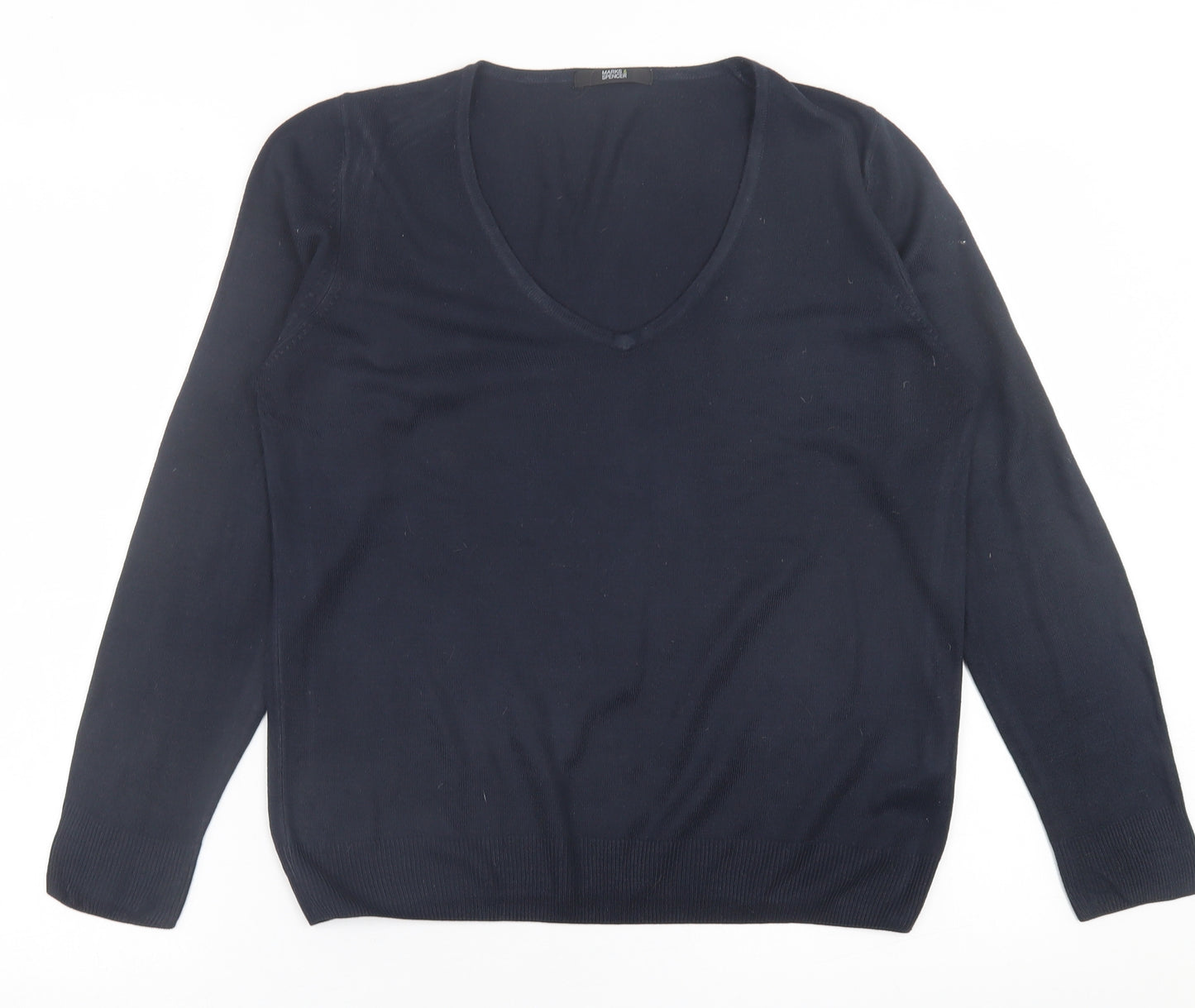 Marks and Spencer Womens Blue V-Neck  Acrylic Pullover Jumper Size 10