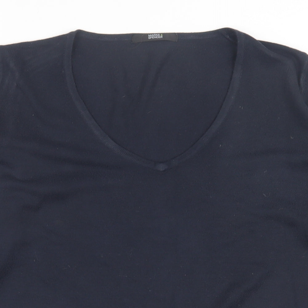 Marks and Spencer Womens Blue V-Neck  Acrylic Pullover Jumper Size 10