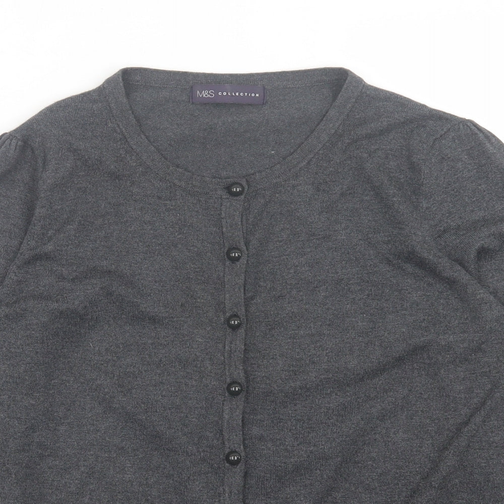 Marks and Spencer Womens Grey Crew Neck  Viscose Cardigan Jumper Size 10