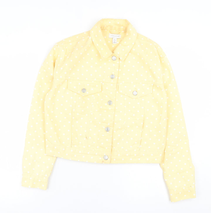 Topshop Womens Yellow Polka Dot Jacket Size 8 Button