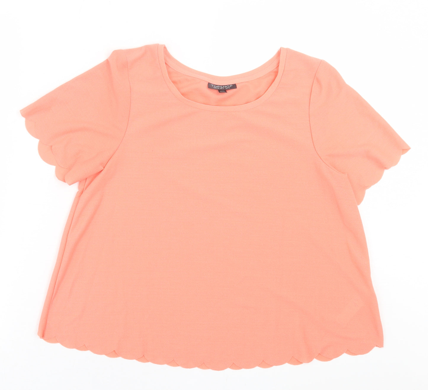 Topshop Womens Orange  Polyester Basic T-Shirt Size 10 Crew Neck