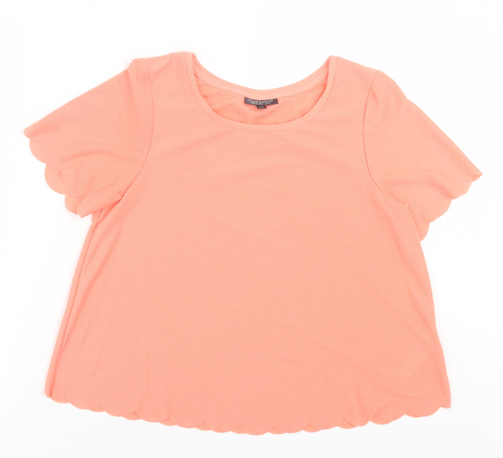 Topshop Womens Orange  Polyester Basic T-Shirt Size 10 Crew Neck