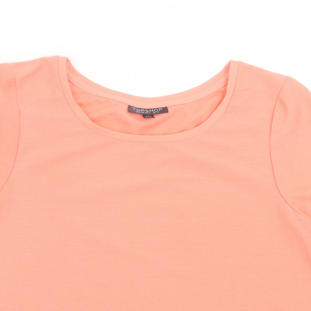 Topshop Womens Orange  Polyester Basic T-Shirt Size 10 Crew Neck