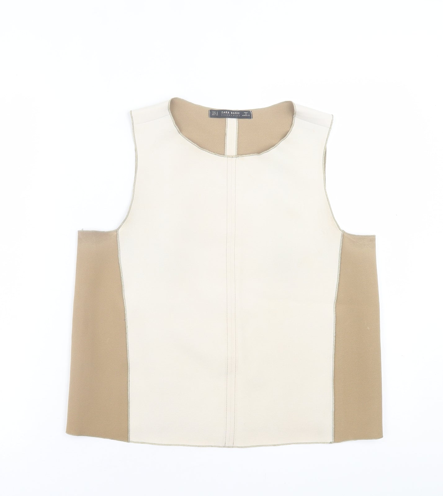 Zara Womens Brown Striped Polyester Basic Tank Size M Scoop Neck