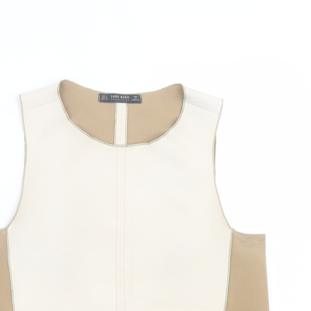 Zara Womens Brown Striped Polyester Basic Tank Size M Scoop Neck
