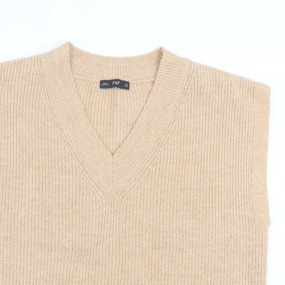 F&F Womens Brown V-Neck  Polyester Vest Jumper Size S